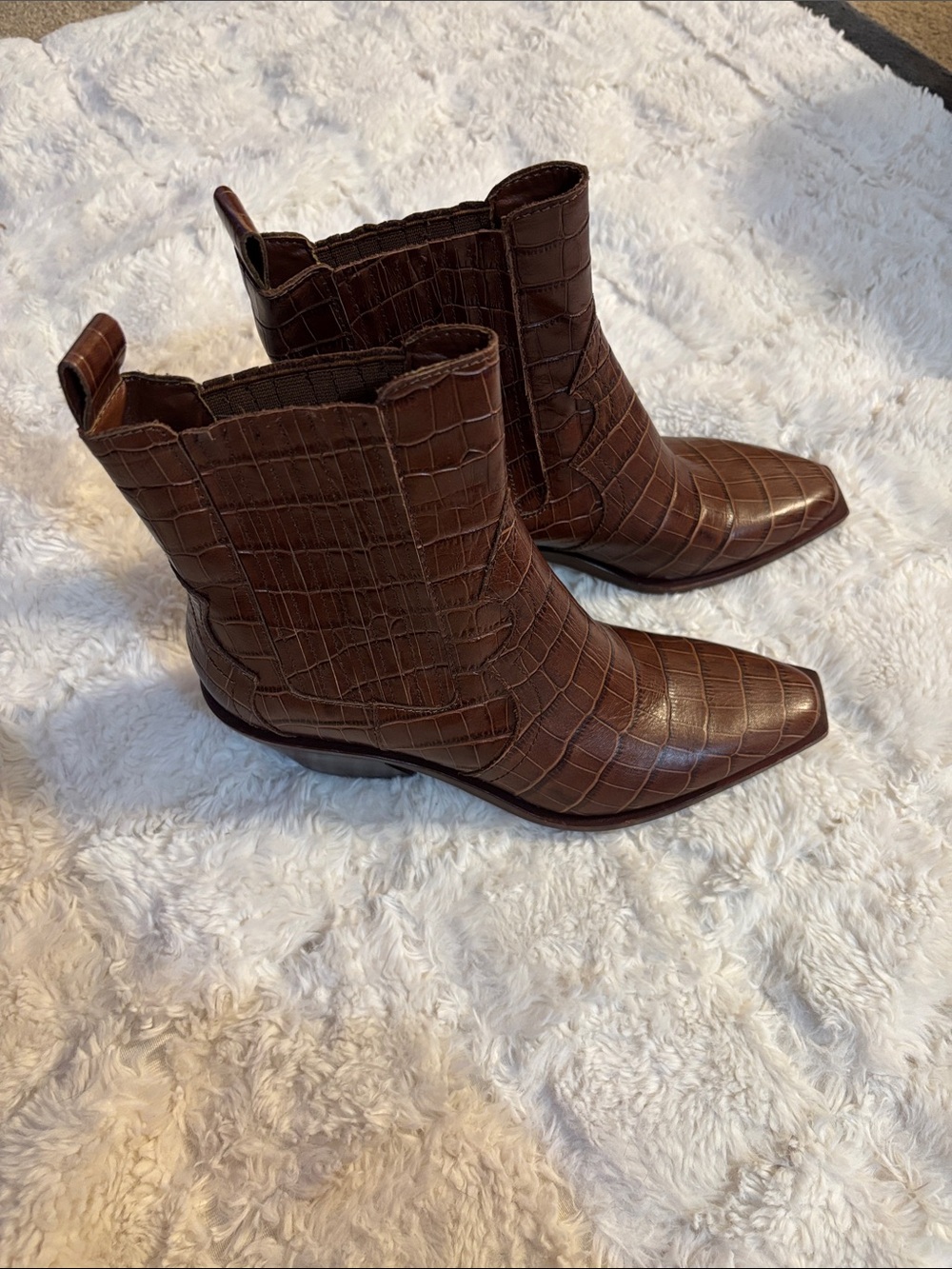 Dolce Vita Brown Croc-Embossed Pointed Ankle Boots